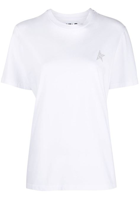 White glitter-logo cotton T-shirt Golden goose - women